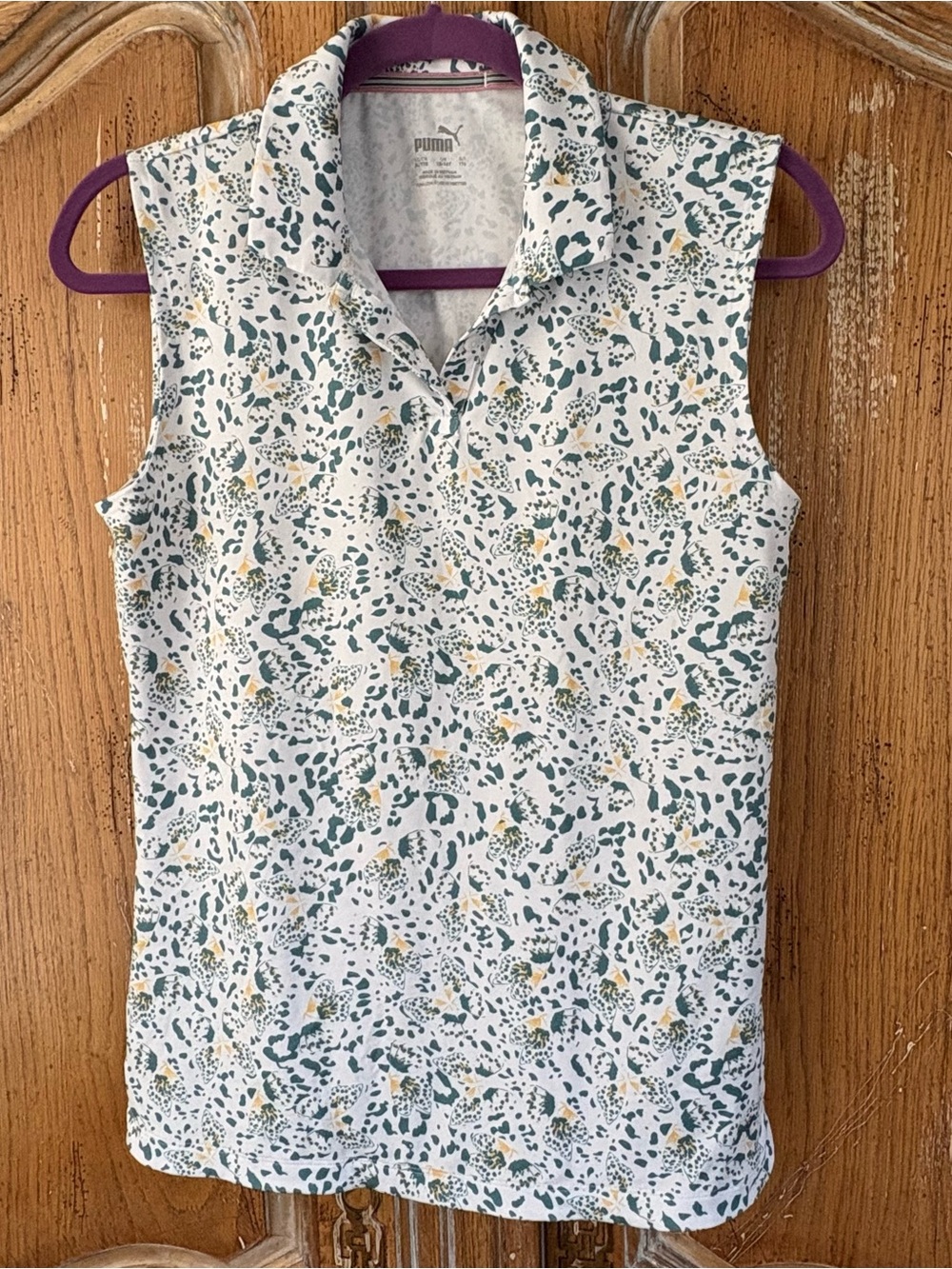 Girls Puma golf/tennis  White Sleeveless Tank with Green & Yellow Print